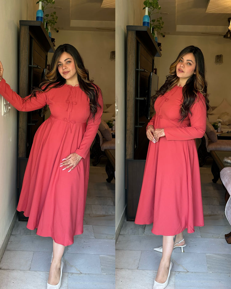 Coral pink bow dress