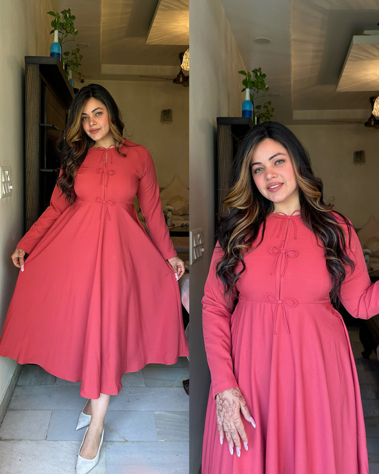 Coral pink bow dress