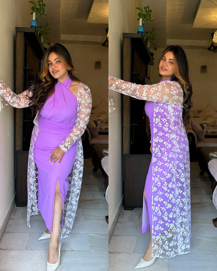 Purple white halter neck set