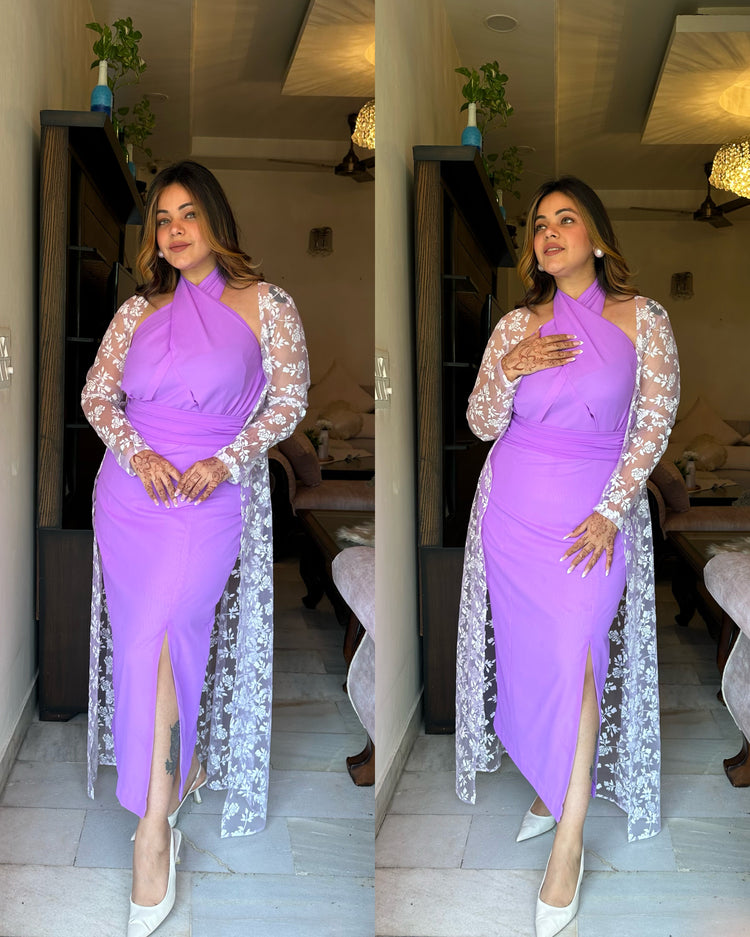 Purple white halter neck set