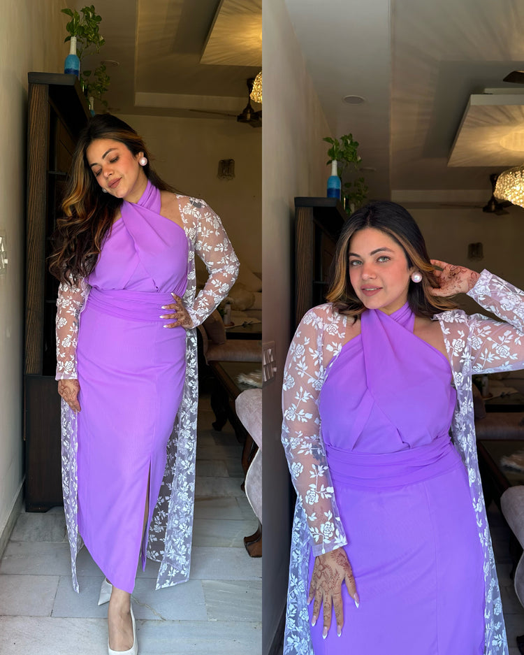 Purple white halter neck set