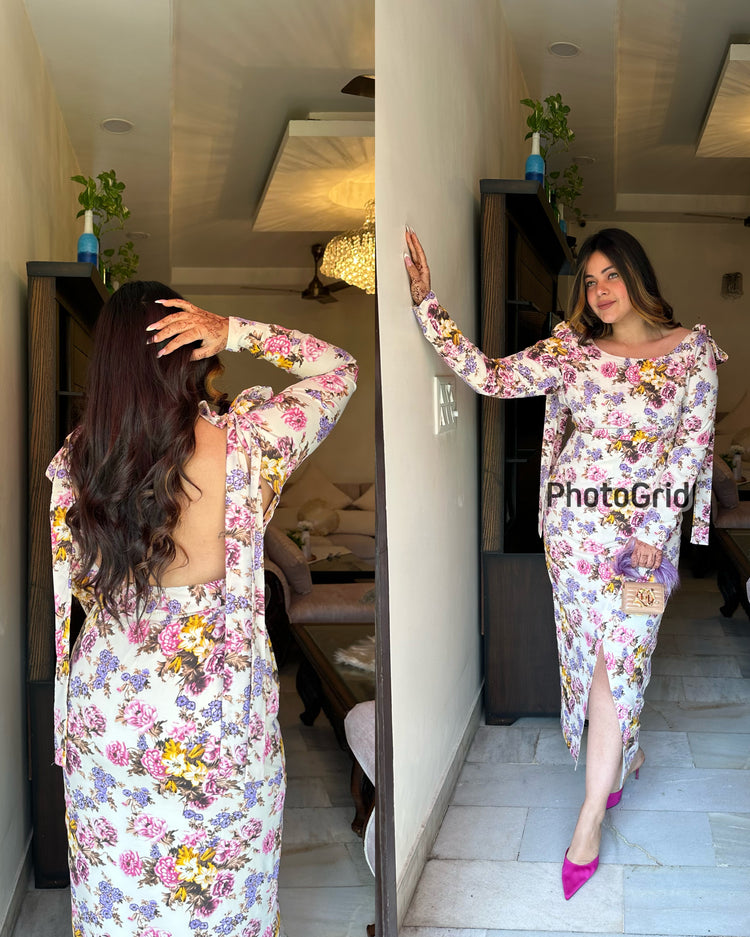 Floral shoulder knot dress