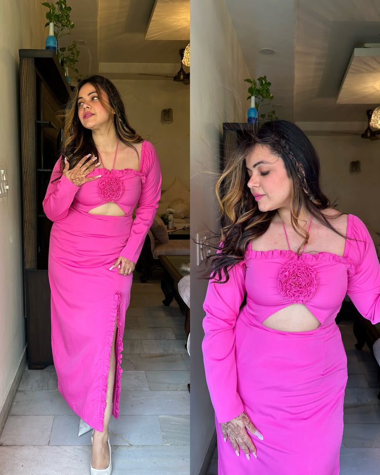 Barbie pink frill slit dress