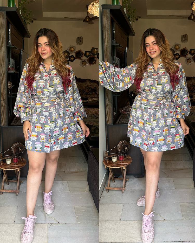 Printed dress with belt