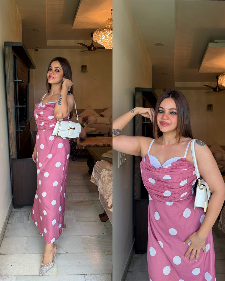 Dusty pink polka sweetheart dress