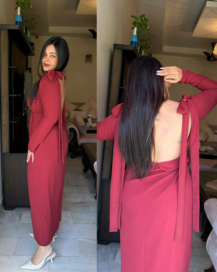 Maroon shoulder bow dress