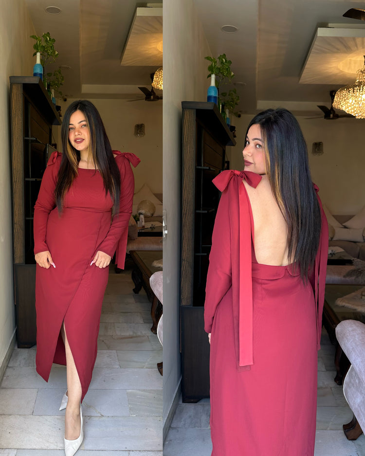 Maroon shoulder bow dress