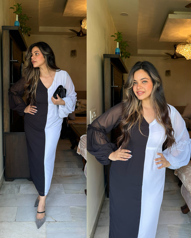 Black and white half half dress