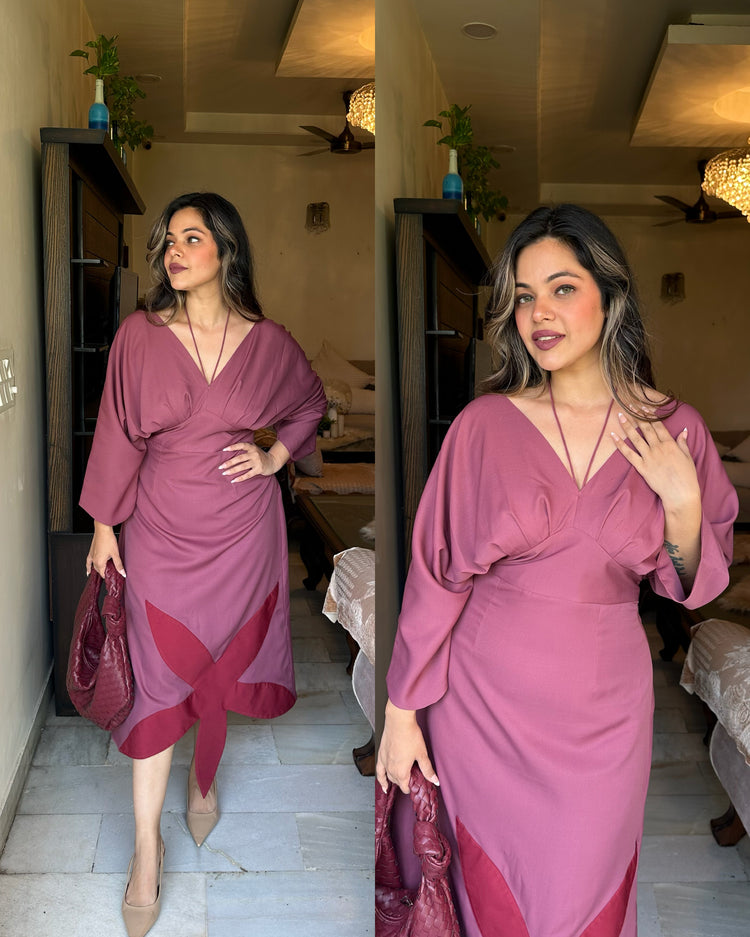 Dusty deep mauve flower patch dress