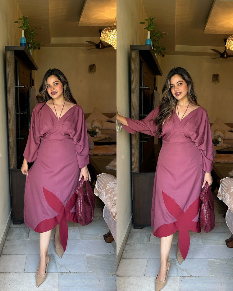 Dusty deep mauve flower patch dress