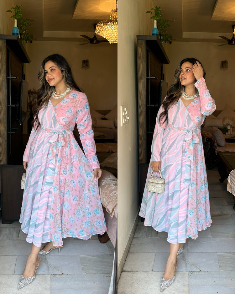 Angrakha floral swirl dress