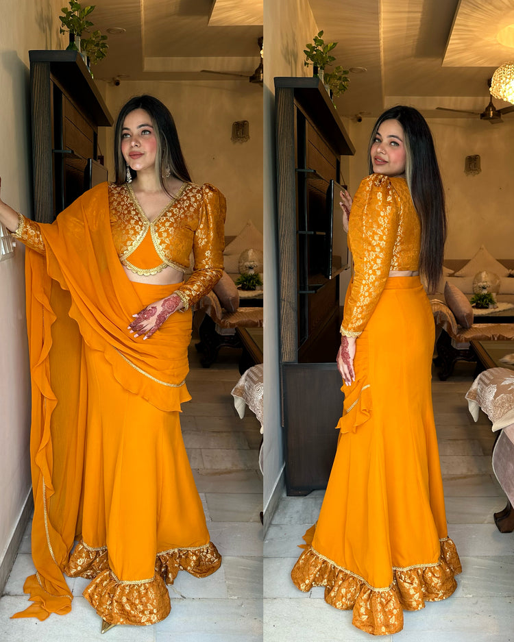 Rust drape saree