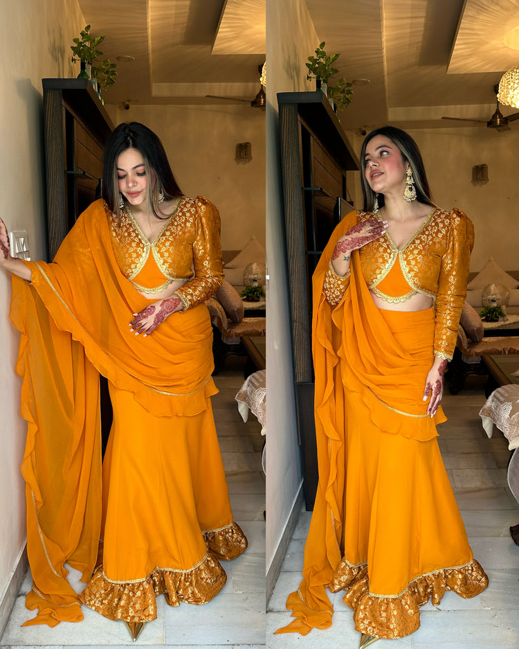 Rust drape saree