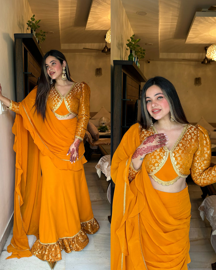 Rust drape saree