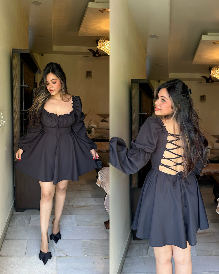 Black flared backless strings dress