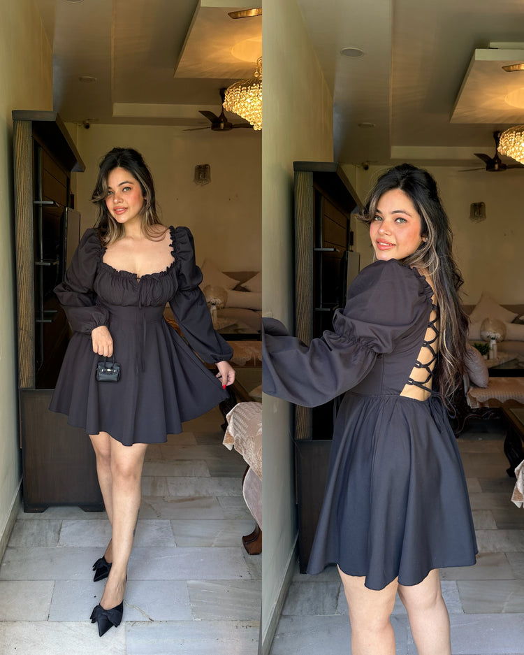Black flared backless strings dress
