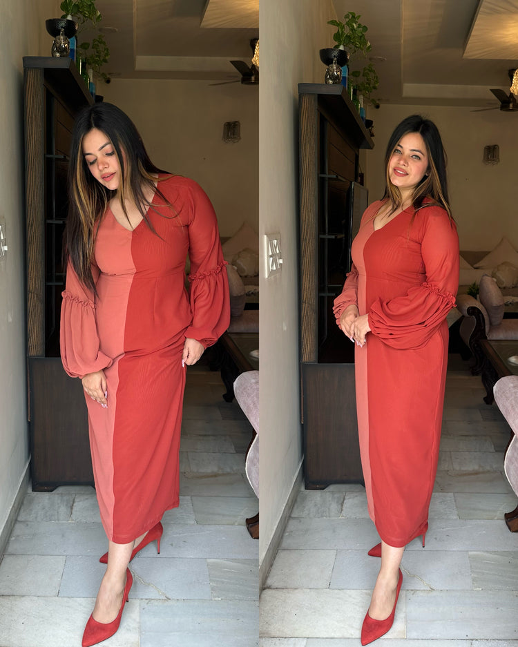 Half half peach rust dress