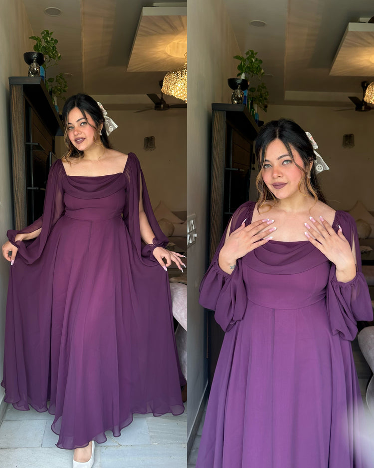 Deep purple cowl gown