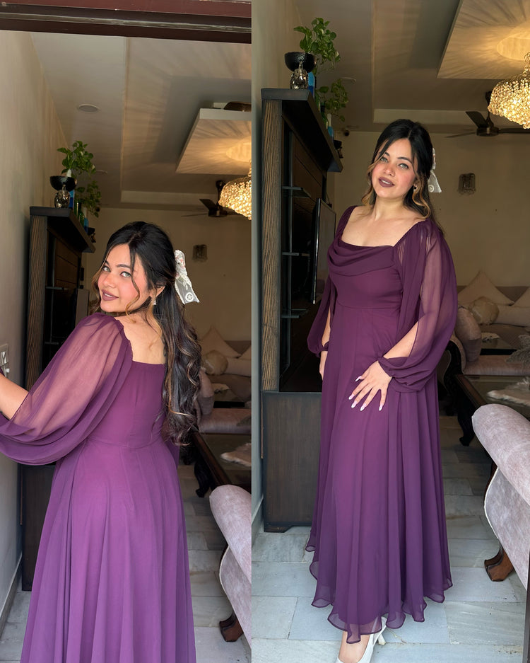 Deep purple cowl gown