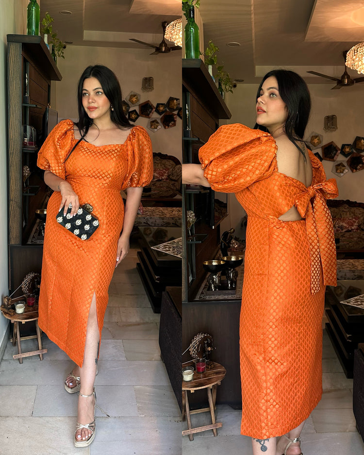 Orange silk backless dress