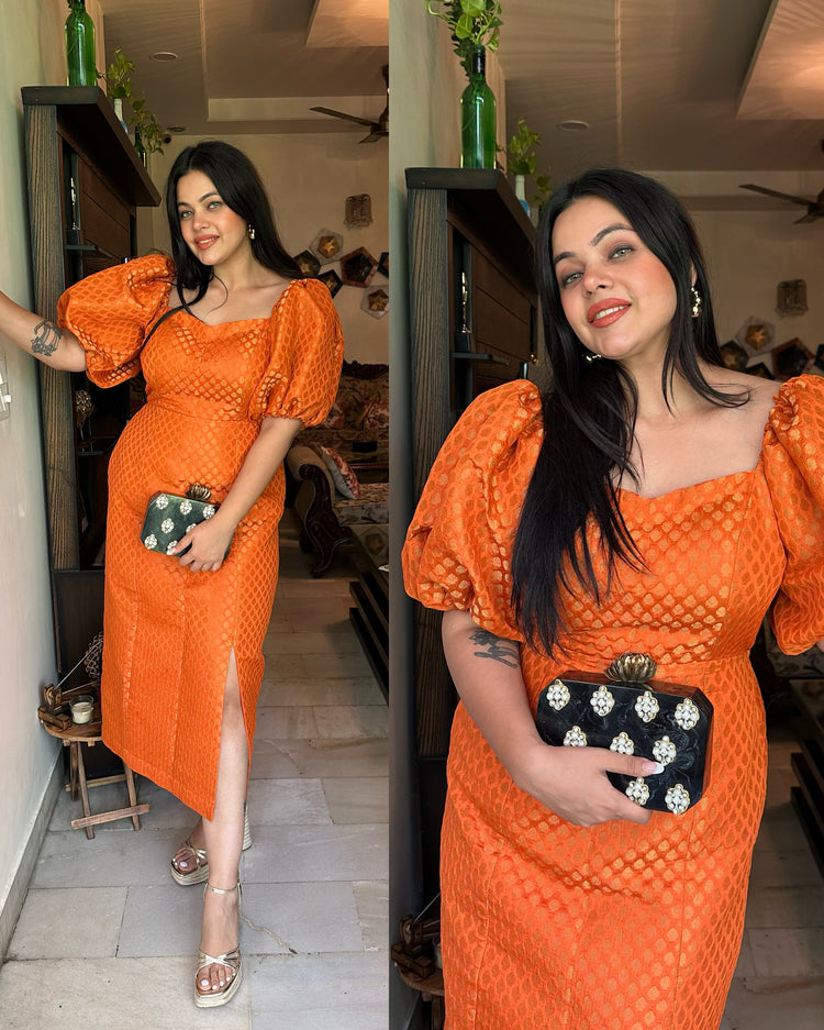 Orange silk backless dress