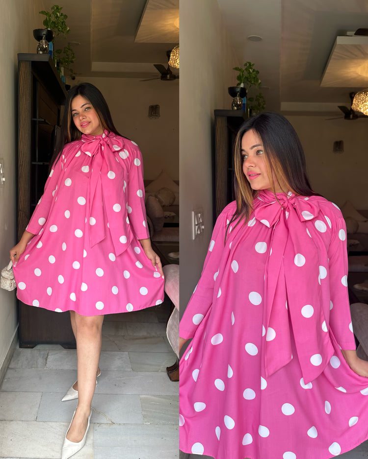 Pink polka bow knot dress