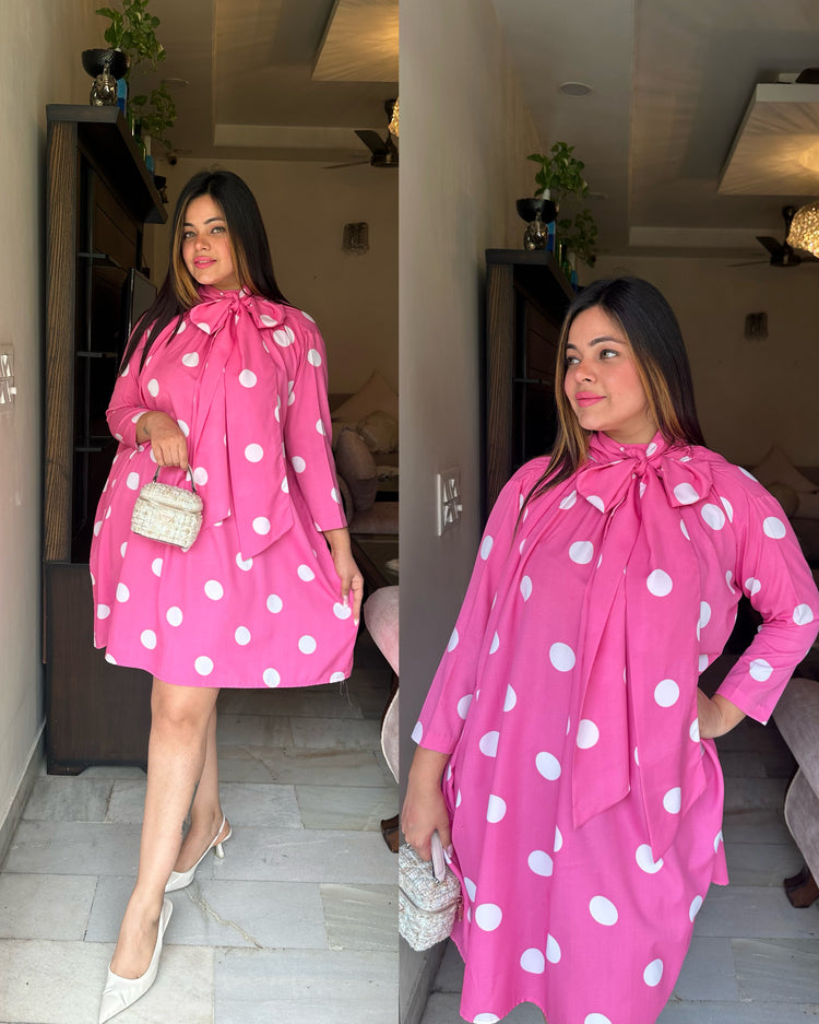 Pink polka bow knot dress