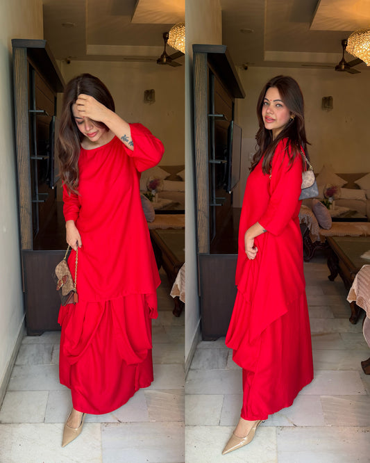 Red rayon skirt kurta set