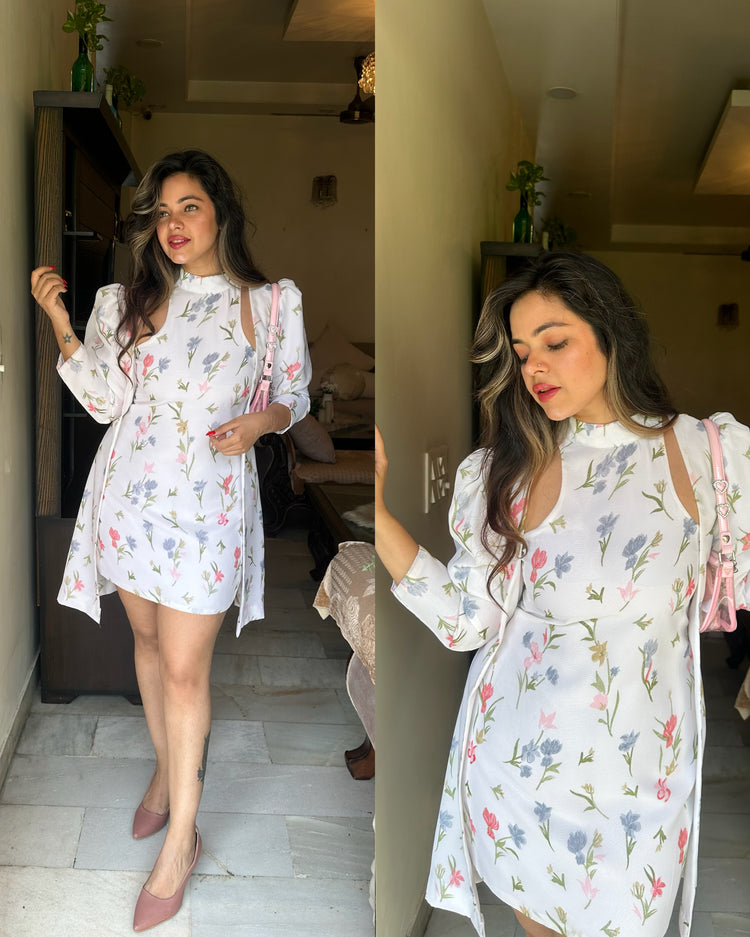 White floral pastel jacket set