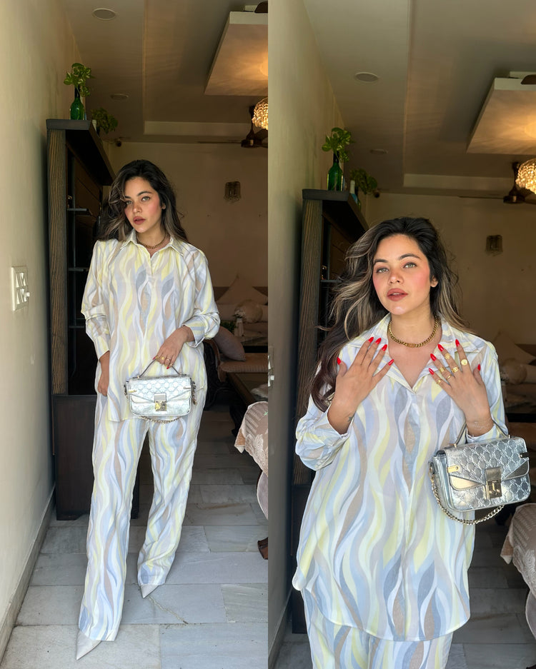 Butter yellow swirl oversize shirt pants