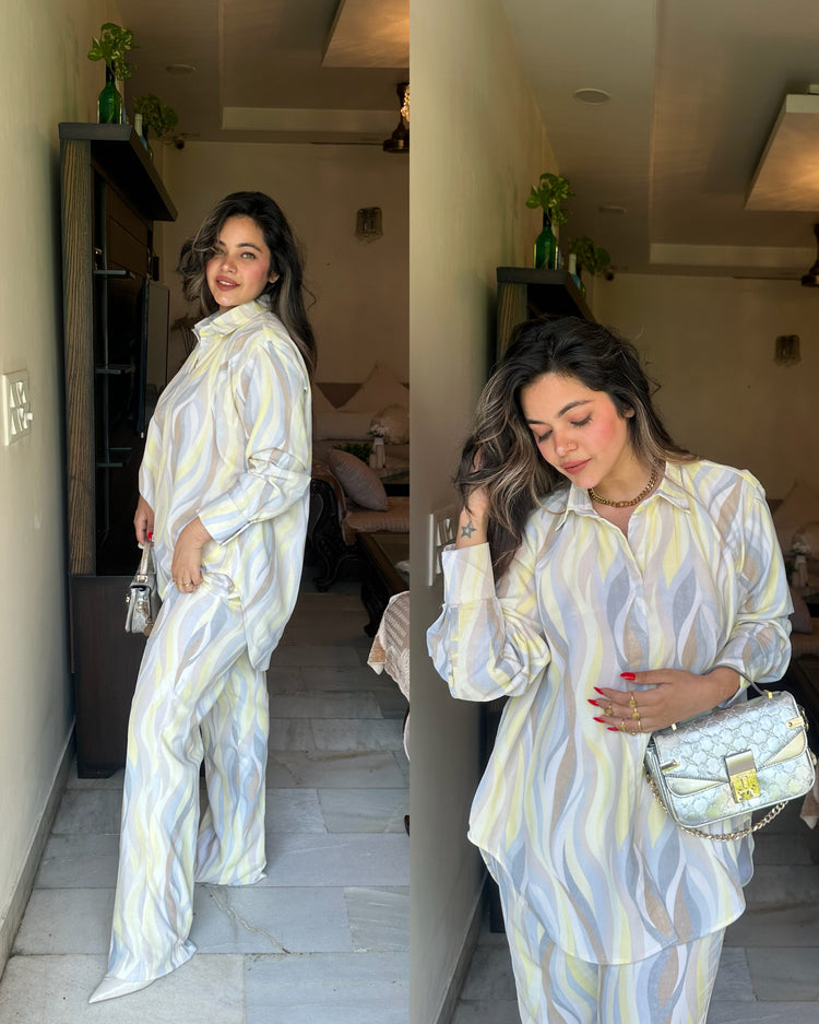 Butter yellow swirl oversize shirt pants