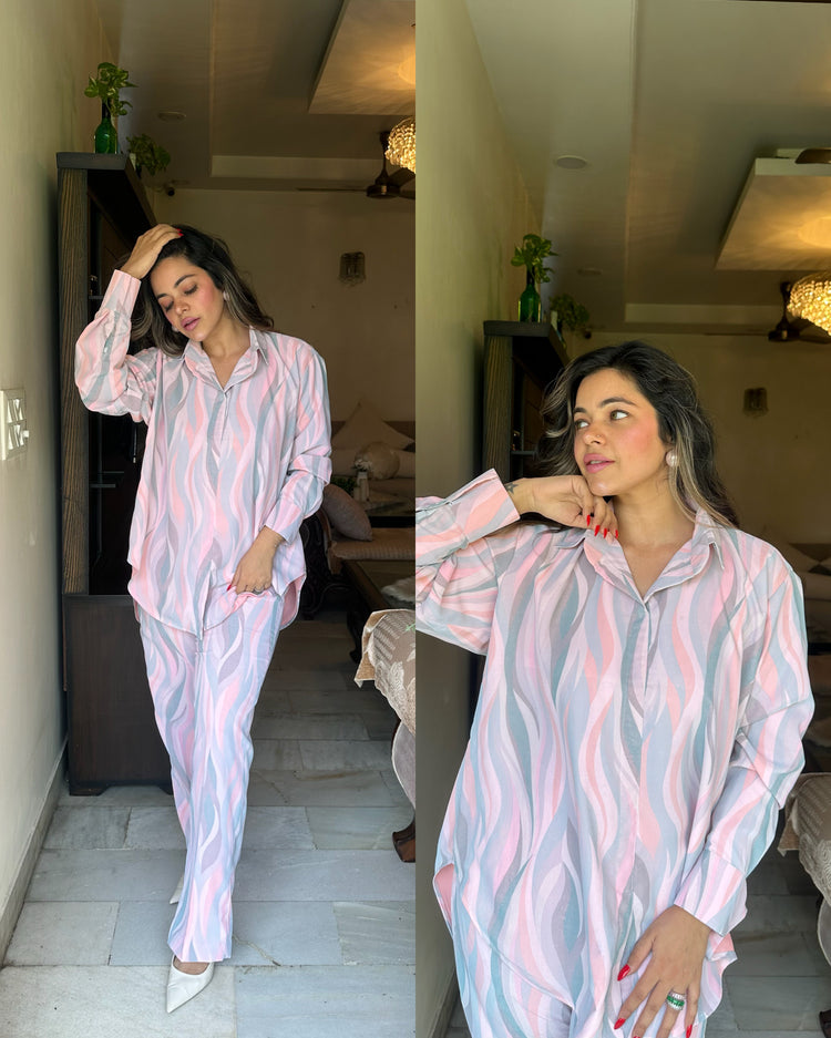 Flamingo pink oversized shirt pants set