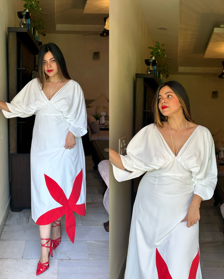 White red flower patch dress