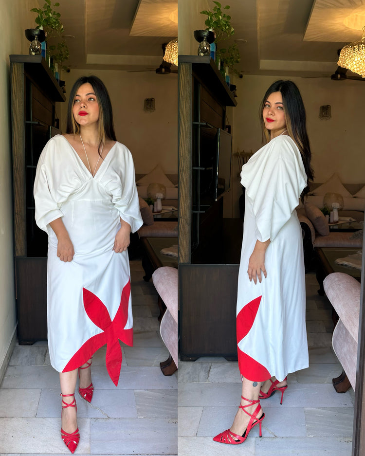 White red flower patch dress