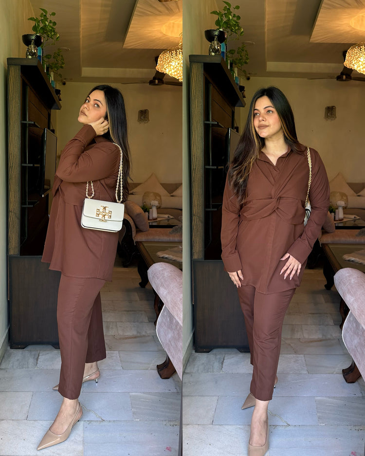 Brown criss cross drape set