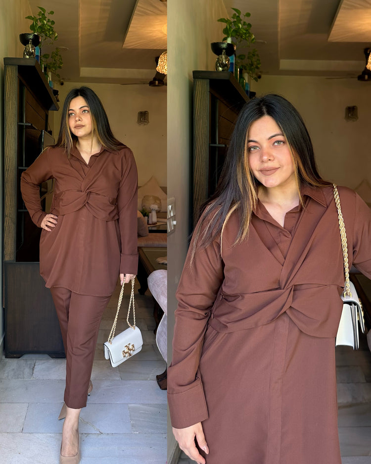 Brown criss cross drape set