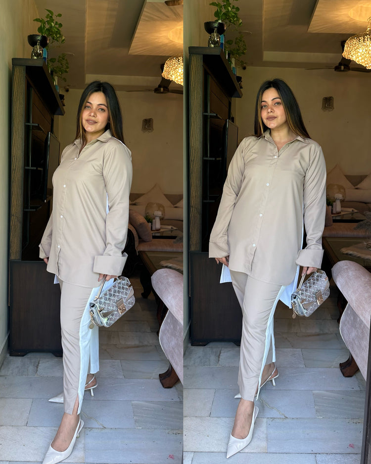 White nude grey formal shirt set