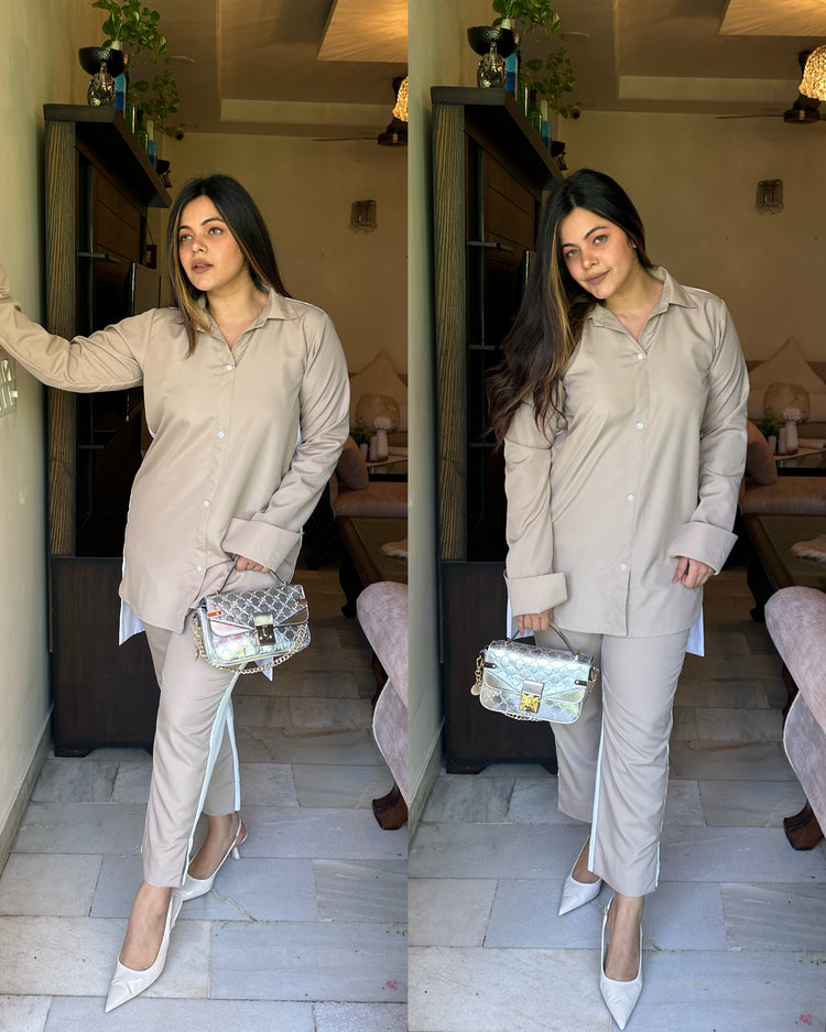 White nude grey formal shirt set