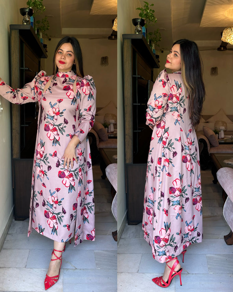 Red nude floral jacket set