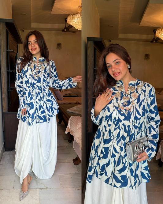 Blue printed rayon embroidery set
