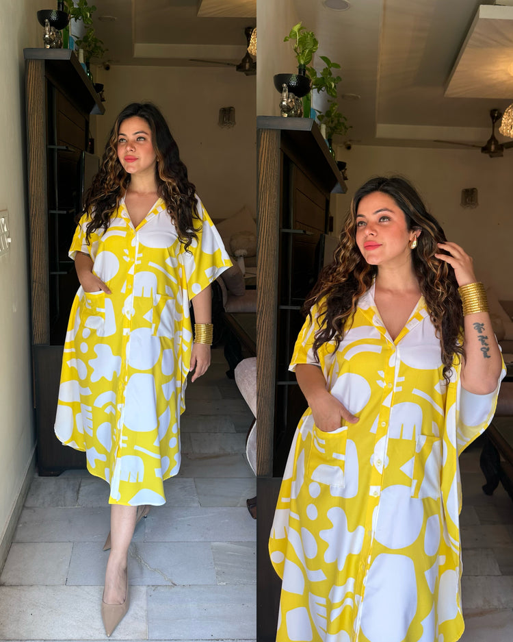 Yellow white cotton kaftaan