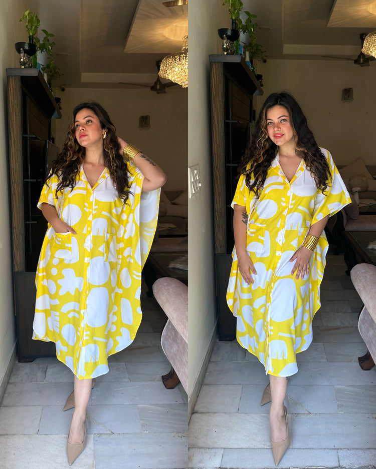 Yellow white cotton kaftaan