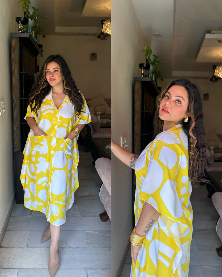 Yellow white cotton kaftaan