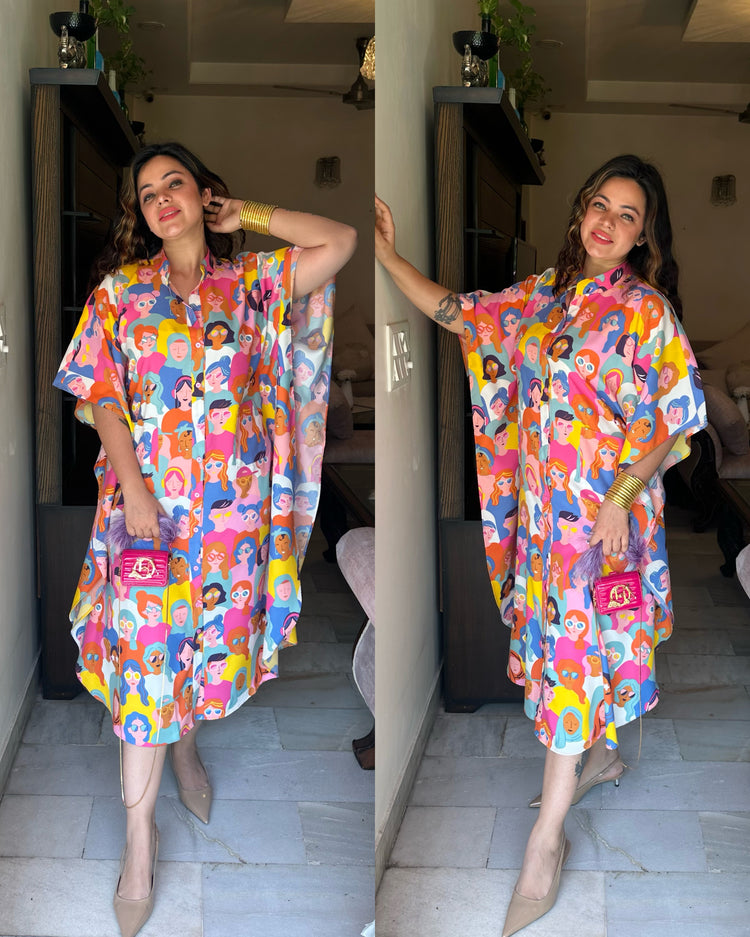 Cotton quirky colorful printed kaftaan