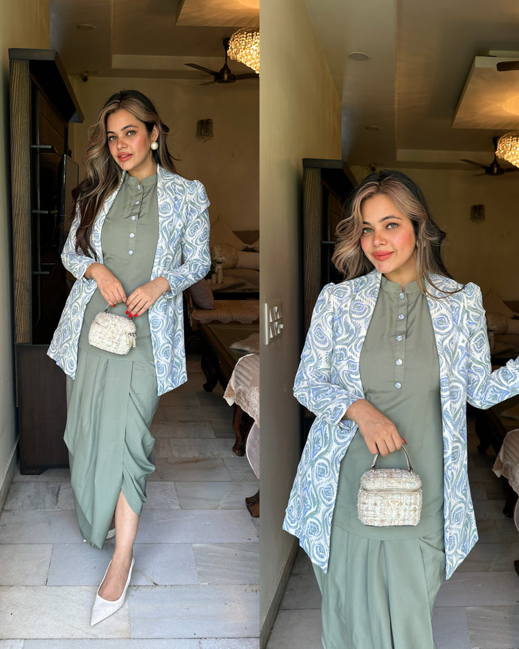 Green blue jacket lungi set