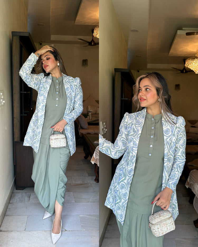 Green blue jacket lungi set