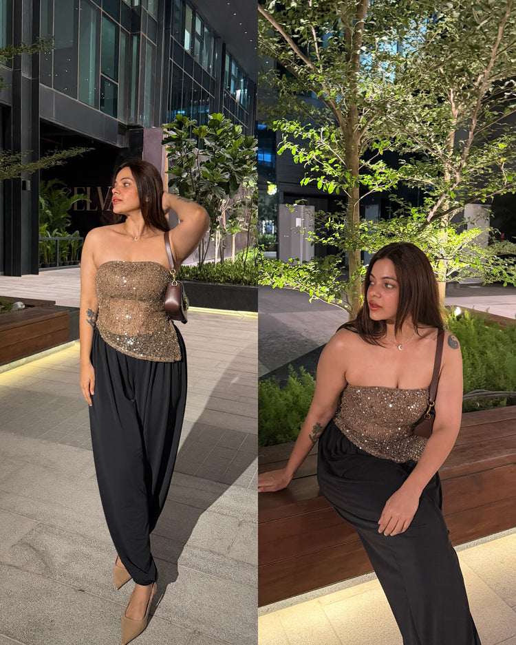 Brown sequince tube top