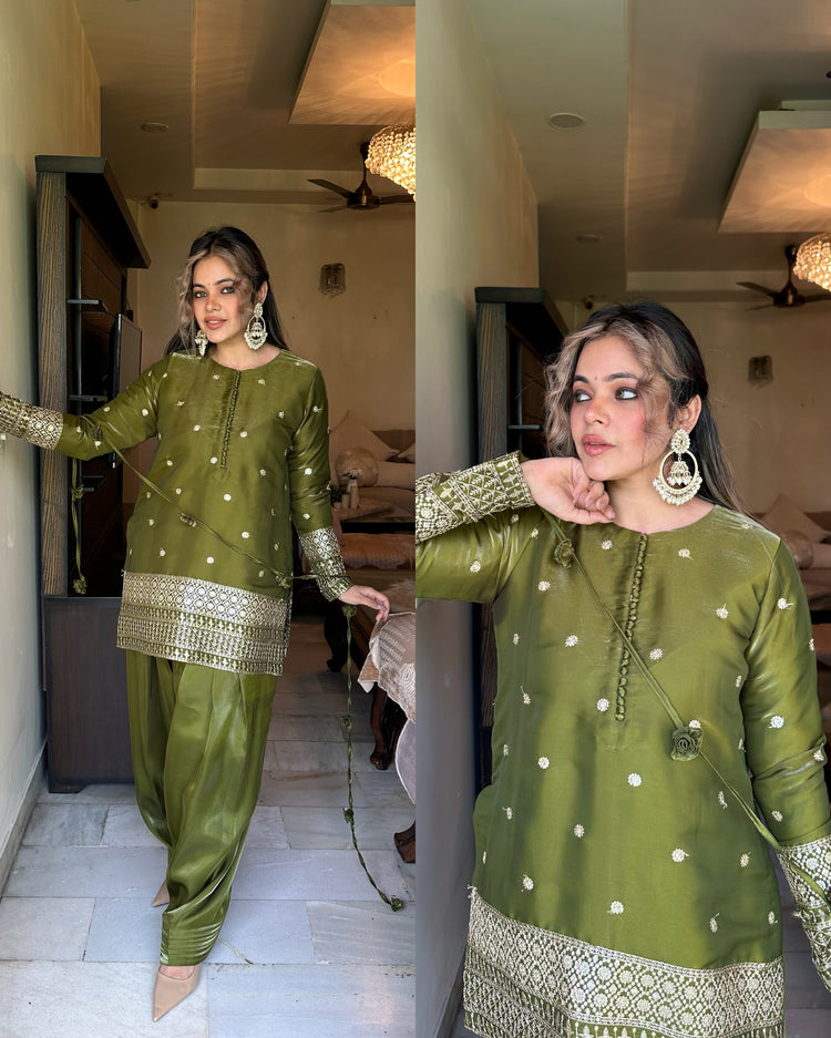 Green farsi salwar organza embroidered suit