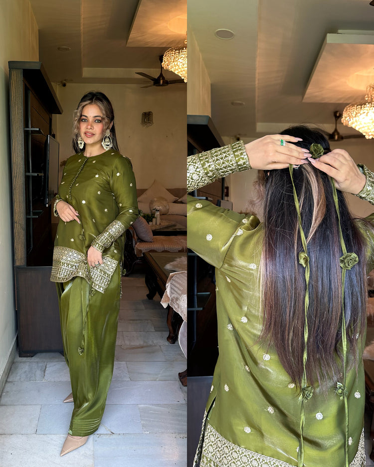 Green farsi salwar organza embroidered suit