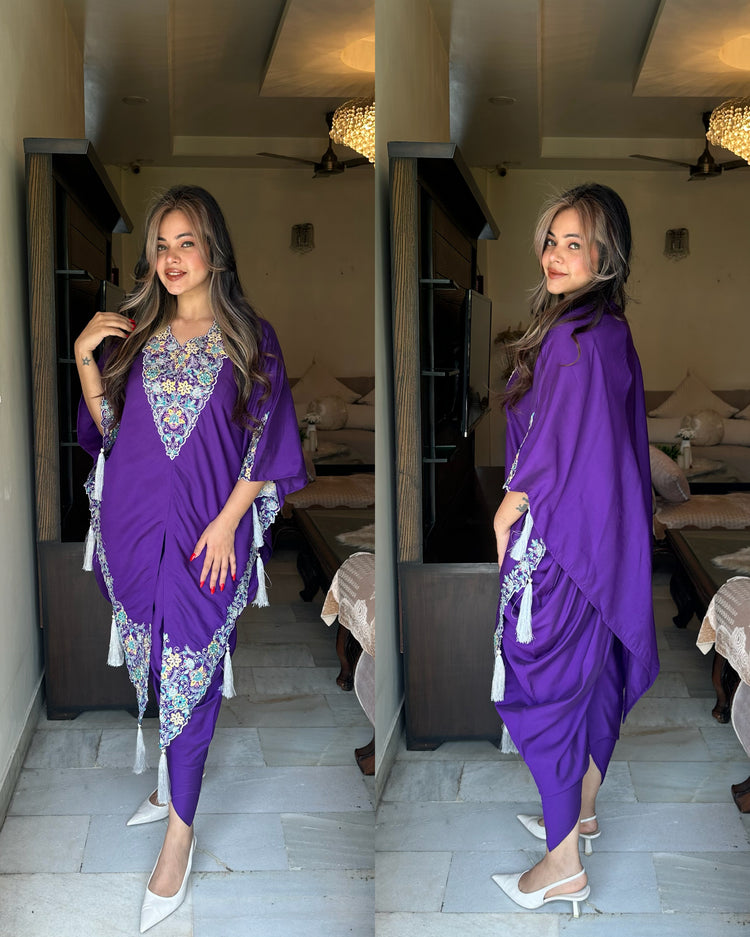 Purple embroidered kaftaan dhoti